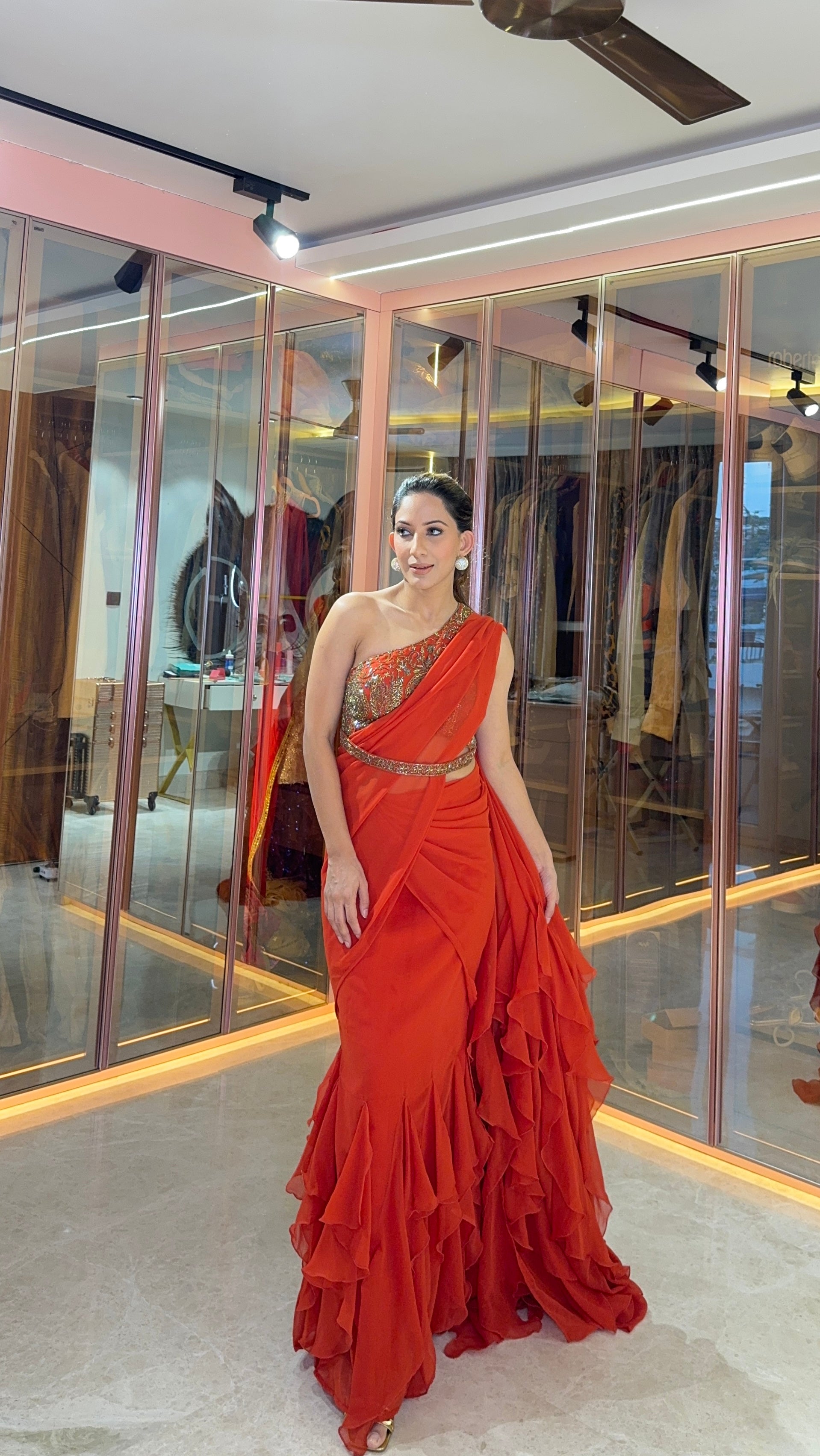 Orange Ruffle Saree